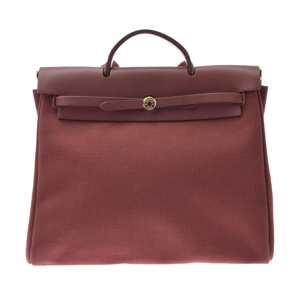 HERMES エルメス エールバッグMM 茶/紺 ゴールド金具 □F刻印(2002年頃) ユニセックス キャンバス/レザー 2WAYバッグ Bランク 中古 銀蔵のサムネイル