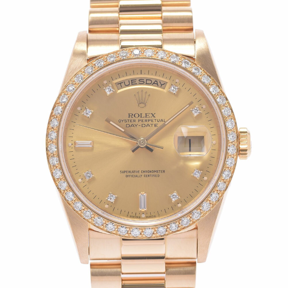 【ポイント3倍★18日限定】ROLEX ロレックス デイデイト 10Pダイヤ ベゼルダイヤ 18348A メンズ YG 腕時計 自動巻き シャンパン文字盤 Aランク 中古 銀蔵