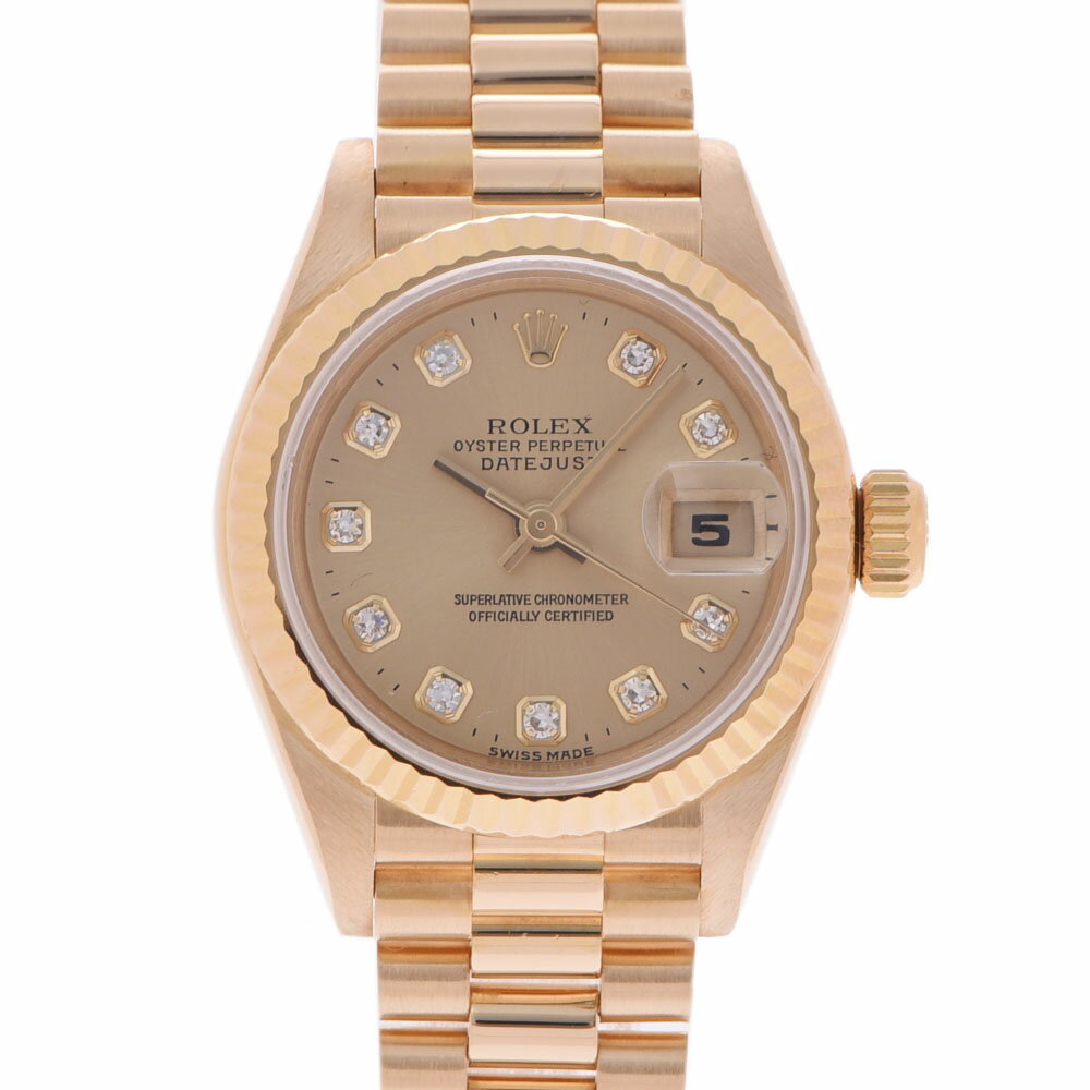 【ポイント3倍★25日限定】【最大2万円OFFクーポン★23日20時～】ROLEX ロレックス デイトジャスト 10Pダイヤ 69178G レディース YG 腕時計 自動巻き シャンパン文字盤 Aランク 中古 銀蔵