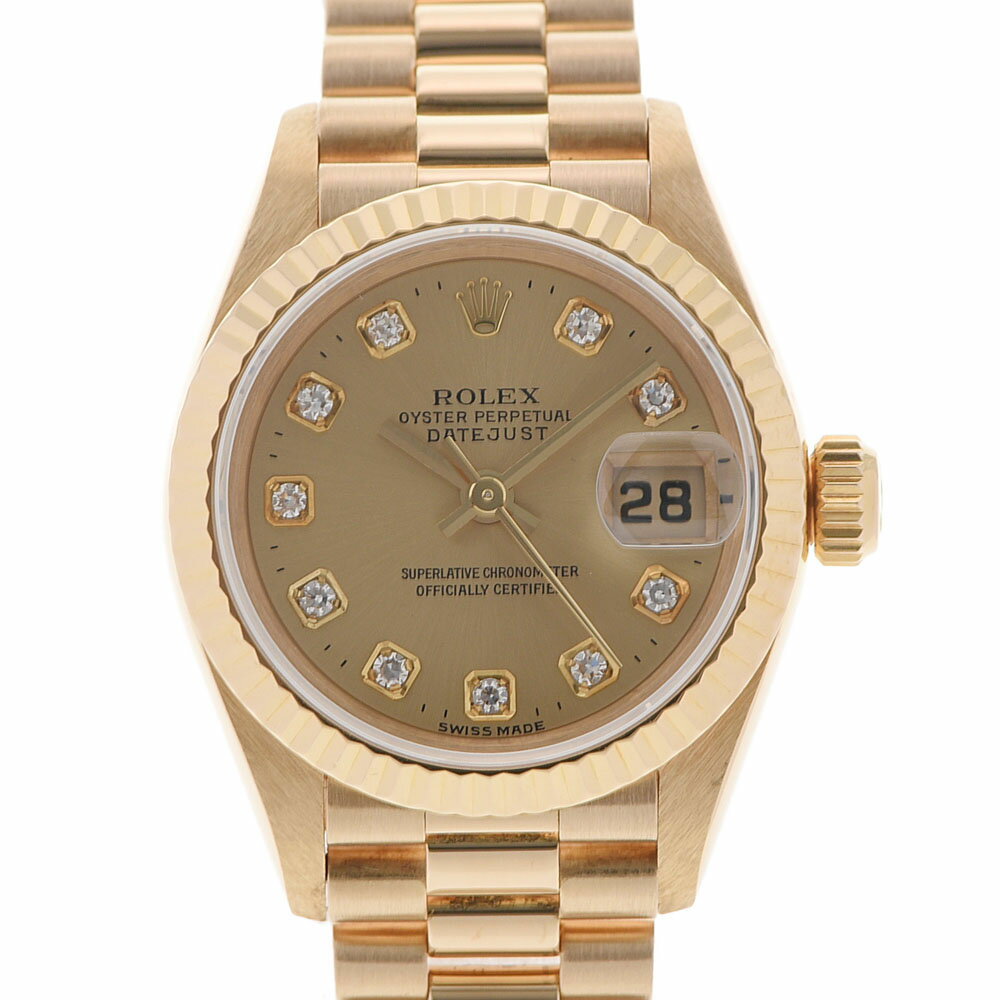 【ポイント3倍★25日限定】【最大2万円OFFクーポン★23日20時～】ROLEX ロレックス デイトジャスト 10Pダイヤ 69178G レディース YG 腕時計 自動巻き シャンパン文字盤 Aランク 中古 銀蔵