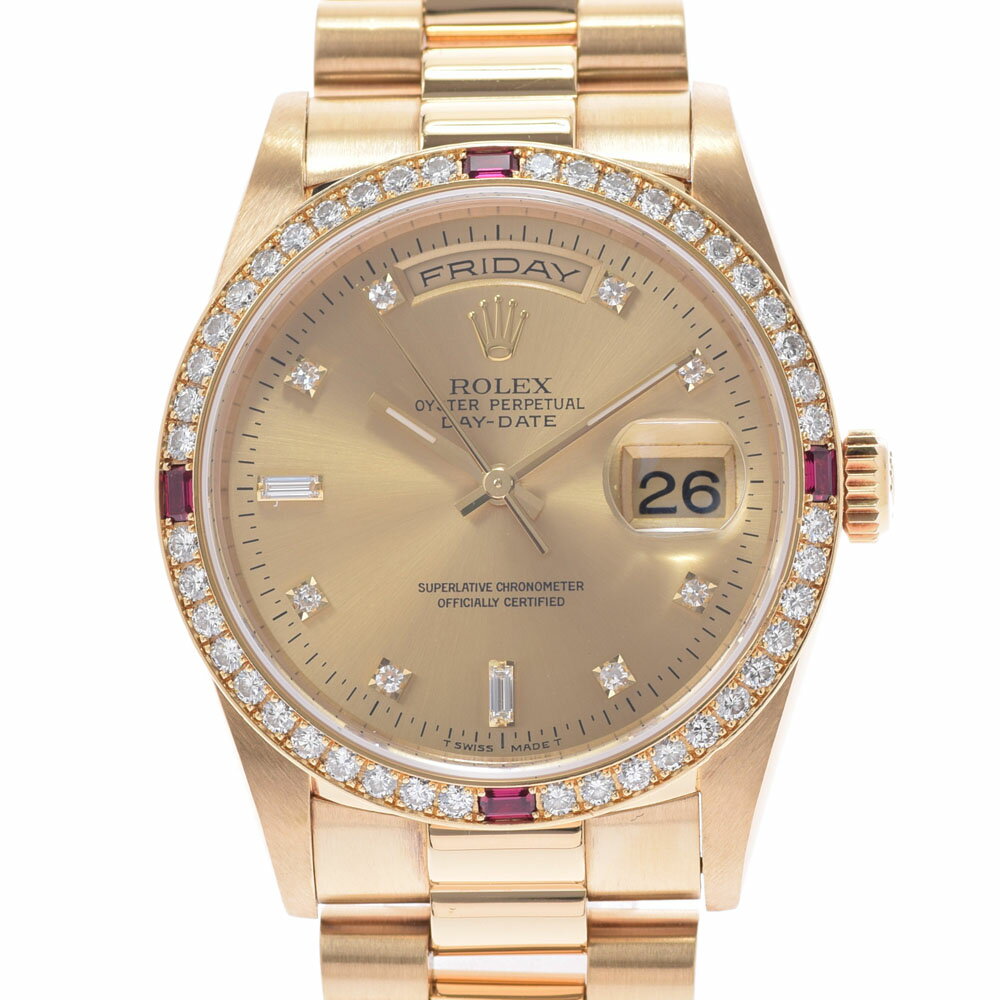 【ポイント3倍★10日限定】【最大2万円OFFクーポン★9日20時～】ROLEX ロレックス デイデイト ベゼルダイヤ/4Pルビー 18378A メンズ YG 腕時計 自動巻き シャンパン文字盤 Aランク 中古 銀蔵