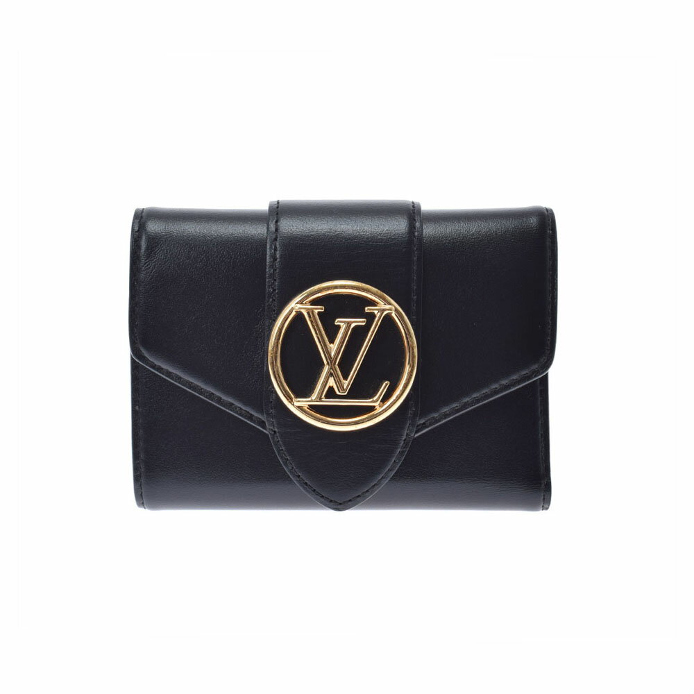 【先着順!最大15,000円OFFクーポン★18日〜】LOUIS VUITTON ルイヴィトン ポルトフォイユ ポンヌフ コンパクト 黒 M69175 メンズ カーフ 三つ折り財布 Aランク 中古 銀蔵