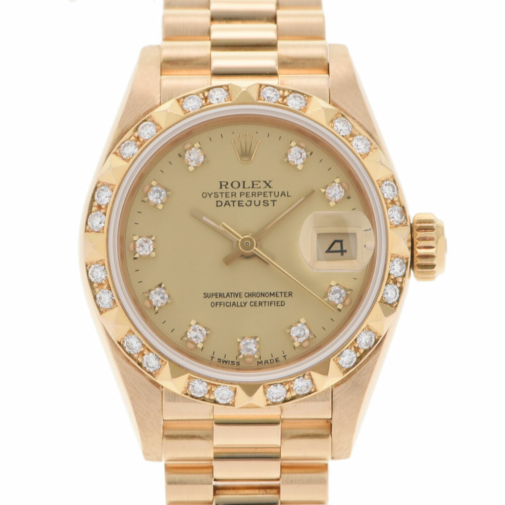 【ポイント3倍★10日限定】【最大2万円OFFクーポン★9日20時～】ROLEX ロレックス デイトジャスト ベゼルダイヤ 10Pダイヤ 69258G レディース YG 腕時計 自動巻き シャンパン文字盤 Aランク 中古 銀蔵