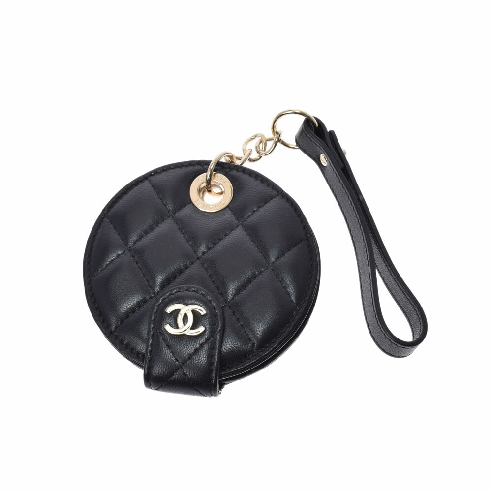 CHANEL シャネル マトラッセ ネームタグ バッグチャーム 黒 ユニセックス ラムスキン キーホルダー Aランク 中古 銀蔵のサムネイル