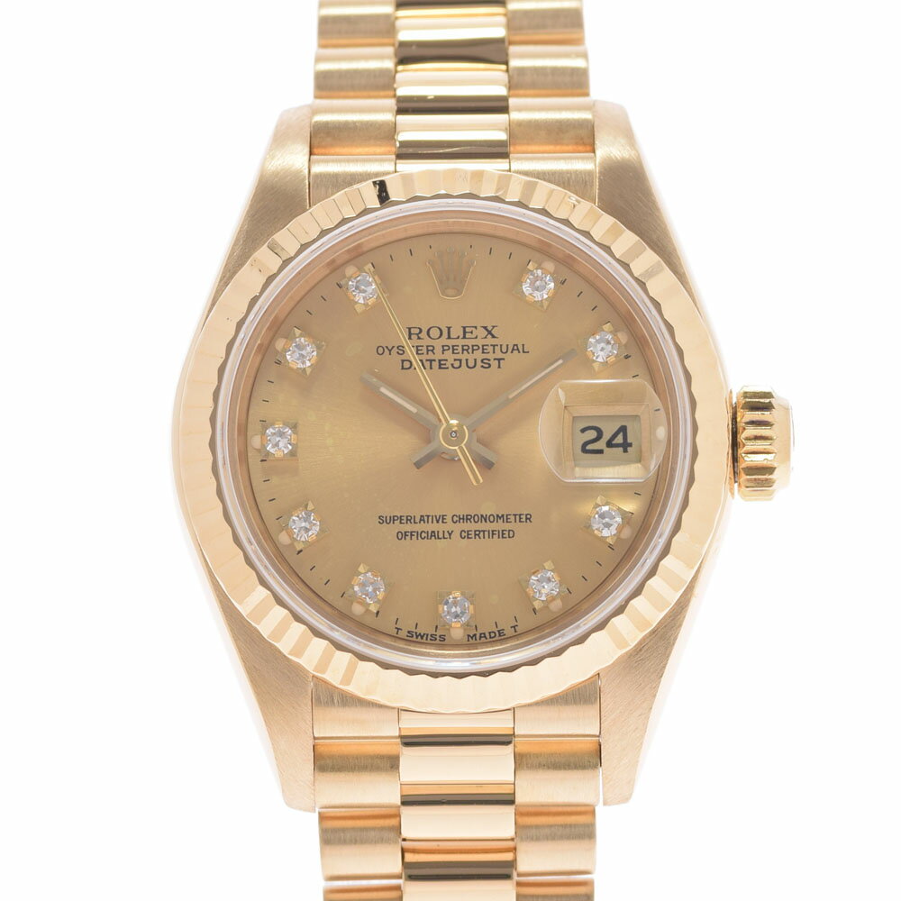 【ポイント3倍★25日限定】【最大2万円OFFクーポン★23日20時～】ROLEX ロレックス デイトジャスト 10Pダイヤ 69178G レディース YG 腕時計 自動巻き シャンパン文字盤 Aランク 中古 銀蔵