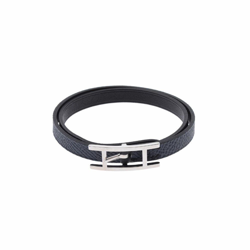HERMES エルメス ビーアピ ドゥブルトゥール 黒/紺 シルバー金具 T刻印(2015年頃) ユニセックス レザー ブレスレット 未使用 銀蔵のサムネイル