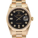 【最大2万円OFFクーポン★1日～】ROLEX ロレックス デイデイト 8Pラウンド/2Pバゲットダイヤ 18238A メンズ YG 腕時計 自動巻き 黒文字盤 Aランク 中古 銀蔵