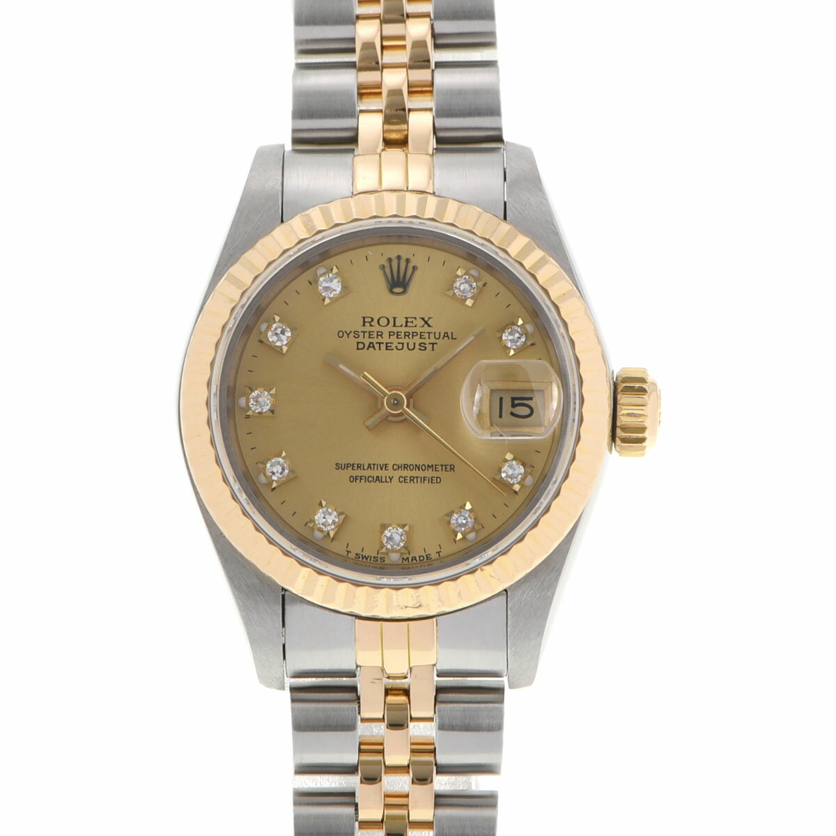 【ポイント3倍★15日限定】【最大2万円OFFクーポン★16日まで】ROLEX ロレックス デイトジャスト 10Pダイヤ 69173G レディース YG/SS 腕時計 自動巻き シャンパン文字盤 Aランク 中古 銀蔵