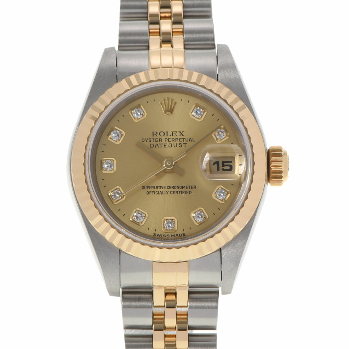 【ポイント3倍★15日限定】【最大2万円OFFクーポン★16日まで】ROLEX ロレックス デイトジャスト 10Pダイヤ 79173G レディース YG/SS 腕時計 自動巻き シャンパン文字盤 Aランク 中古 銀蔵