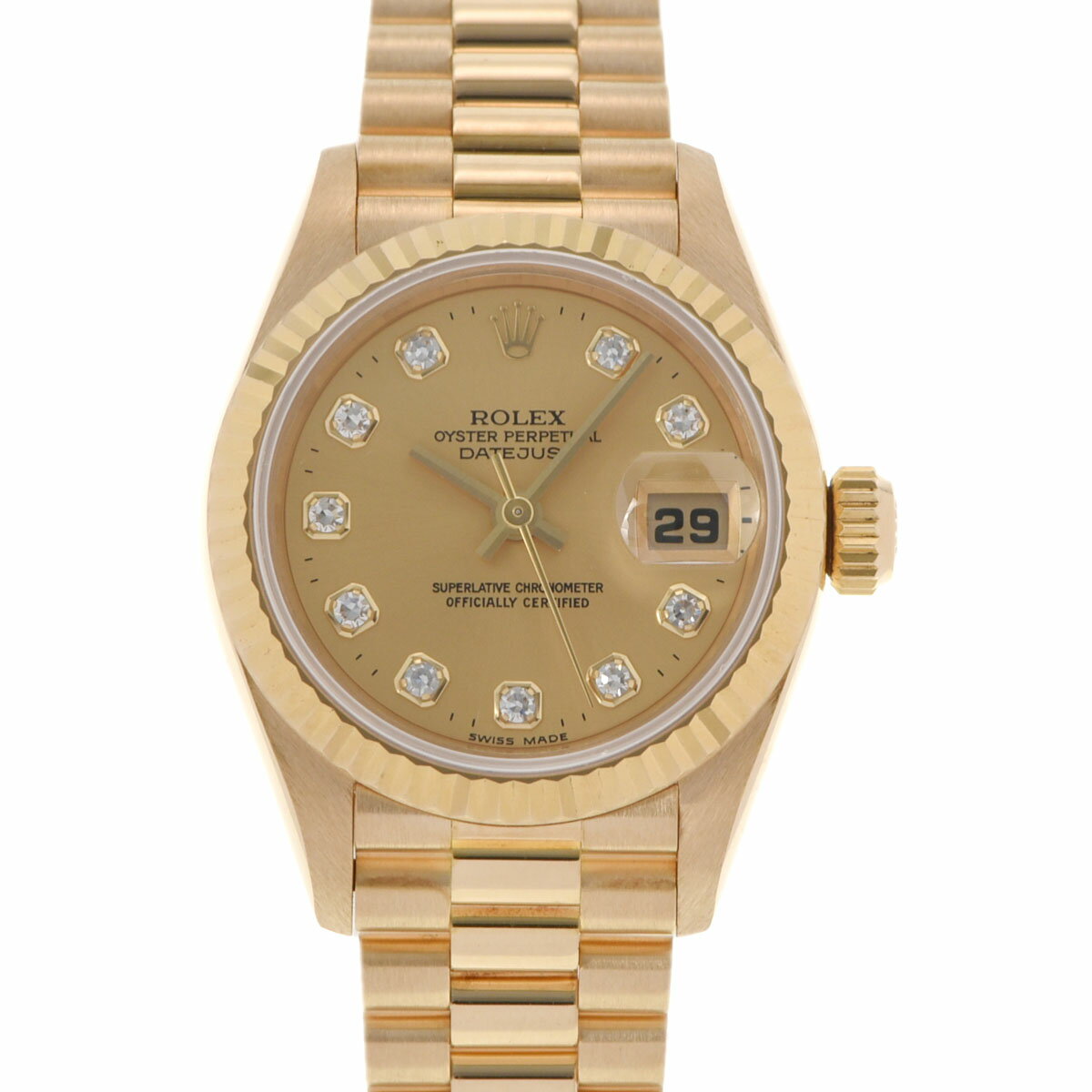 【ポイント3倍★25日限定】【最大2万円OFFクーポン★23日20時～】ROLEX ロレックス デイトジャスト 10Pダイヤ 69178G レディース YG 腕時計 自動巻き シャンパン文字盤 Aランク 中古 銀蔵