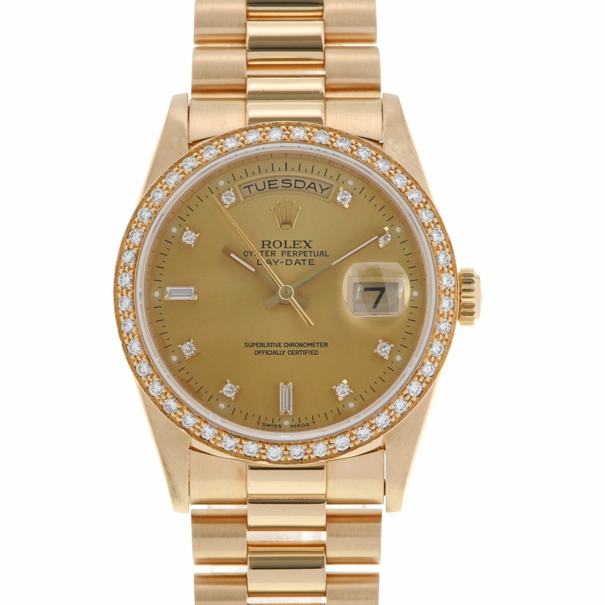 ROLEX ロレックス デイデイト 10Pダイヤ 18348A メンズ YG 腕時計 自動巻き シャンパン文字盤 Aランク 中古 銀蔵