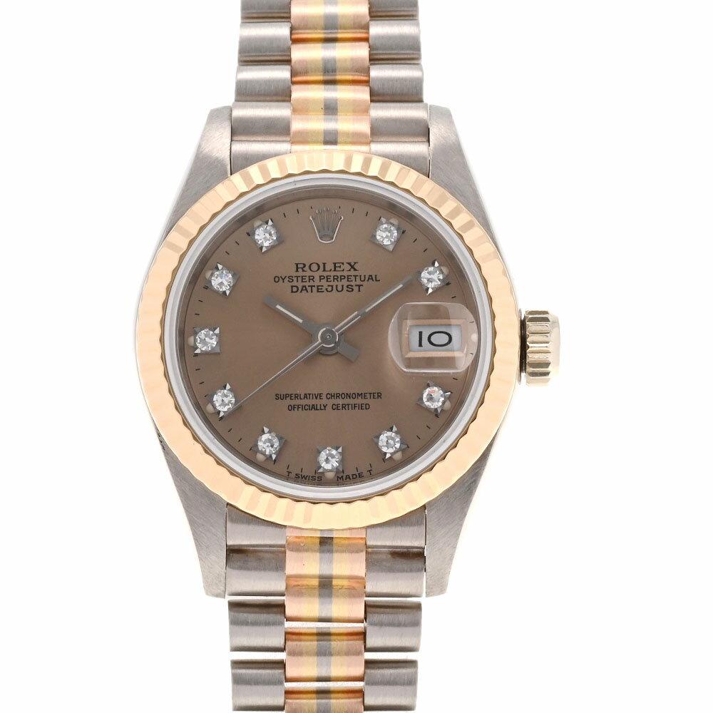 【ポイント3倍★18日限定】ROLEX ロレックス デイトジャスト トリドールブレス 69179G レディース WG/YG/PG 腕時計 自動巻き ブラウン文字盤 Aランク 中古 銀蔵