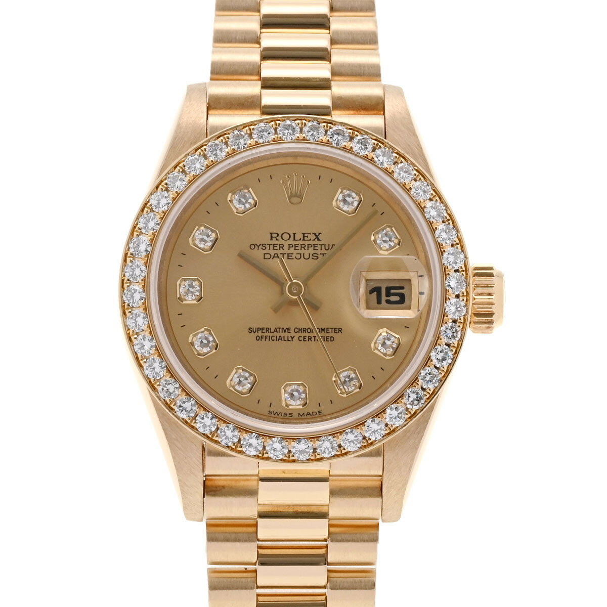 ROLEX ロレックス デイトジャスト ベゼルダイヤ 10Pダイヤ 69138G レディース YG 腕時計 自動巻き シャンパン文字盤 Aランク 中古 銀蔵