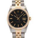 【ポイント3倍★25日限定】【最大2万円OFFクーポン★24日20:00～】ROLEX ロレックス デイトジャスト 16233 メンズ YG/SS 腕時計 自動巻き ブラック文字盤 Aランク 中古 銀蔵