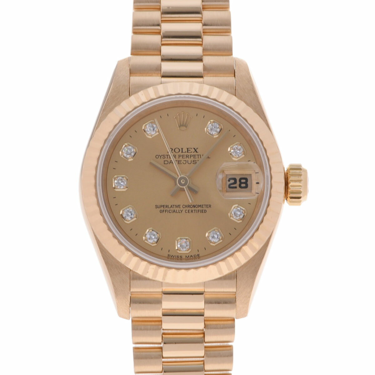 【ポイント3倍★25日限定】【最大2万円OFFクーポン★23日20時～】ROLEX ロレックス デイトジャスト 10Pダイヤ 69178G レディース YG 腕時計 自動巻き シャンパン文字盤 Aランク 中古 銀蔵