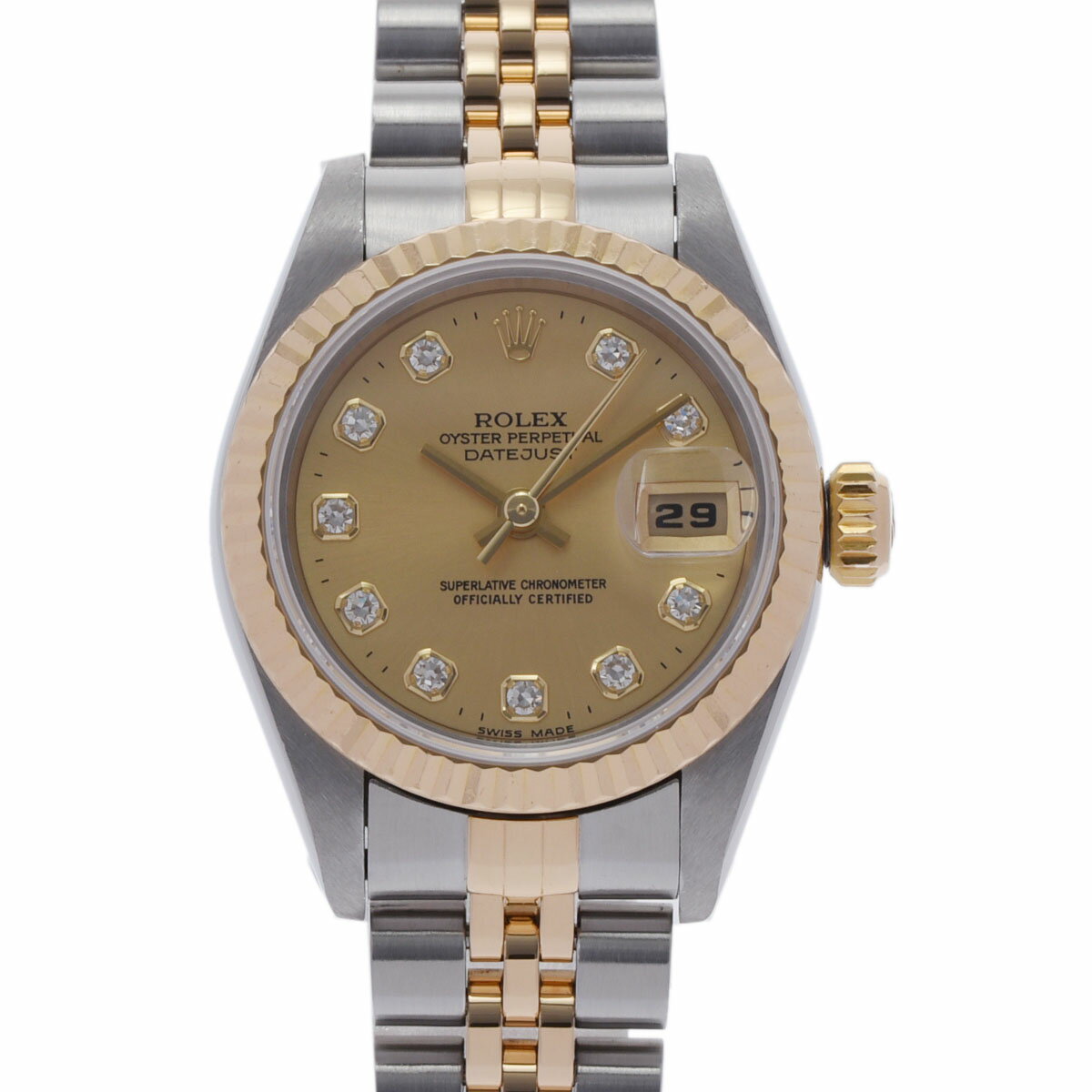 【ポイント3倍★15日限定】【最大2万円OFFクーポン★16日まで】ROLEX ロレックス デイトジャスト 10Pダイヤ 69173G レディース YG/SS 腕時計 自動巻き シャンパン文字盤 Aランク 中古 銀蔵