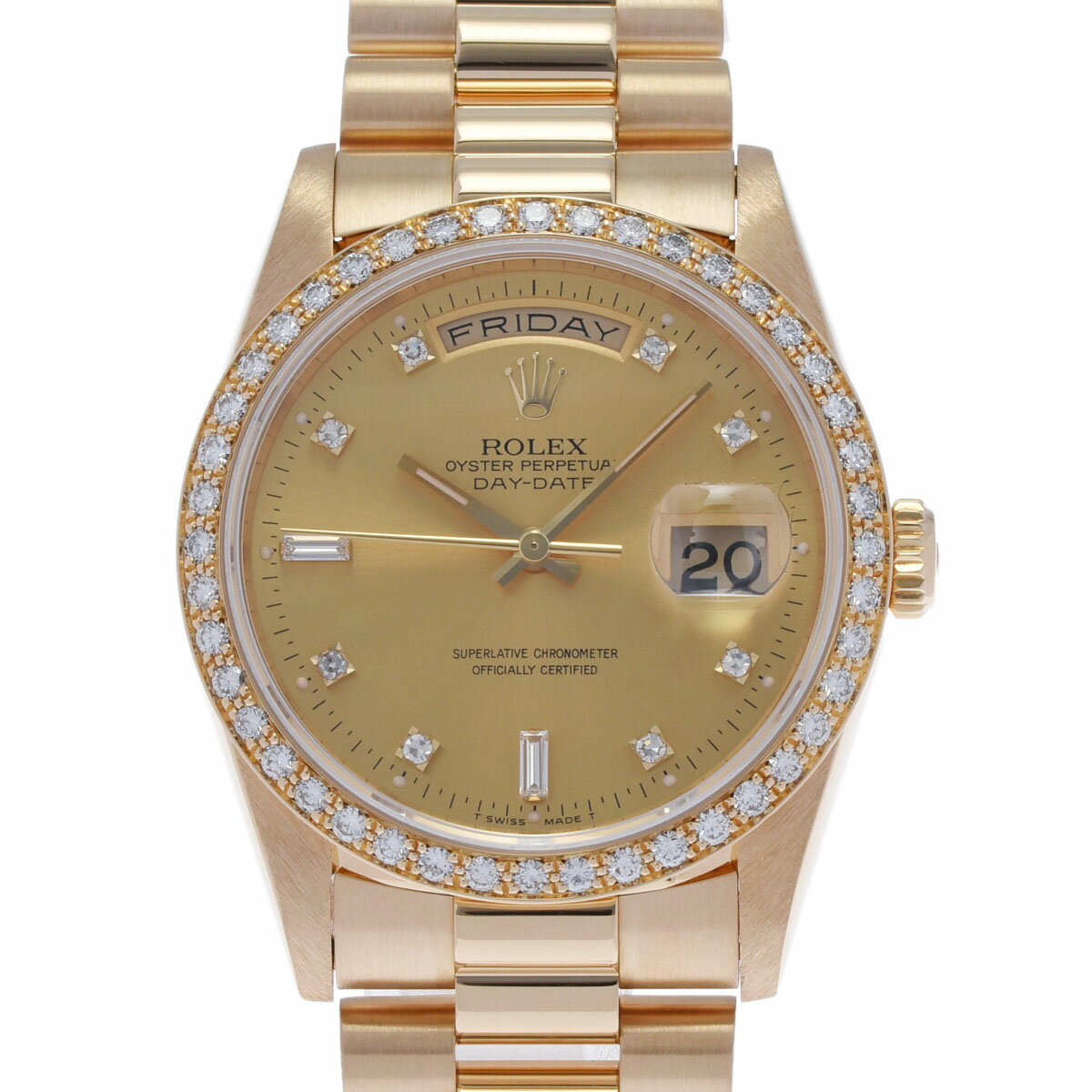 【ポイント3倍★10日限定】【最大2万円OFFクーポン★9日20時～】ROLEX ロレックス デイデイト 10Pダイヤ 18348A メンズ YG 腕時計 自動巻き シャンパン文字盤 Aランク 中古 銀蔵