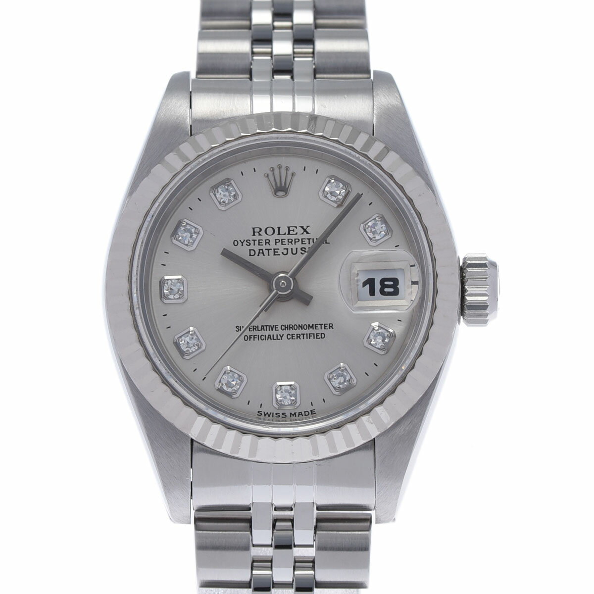 【ポイント3倍★15日限定】【最大2万円OFFクーポン★16日まで】ROLEX ロレックス デイトジャスト 10Pダイヤ 69174G レディース SS/WG 腕時計 自動巻き シルバー文字盤 Aランク 中古 銀蔵