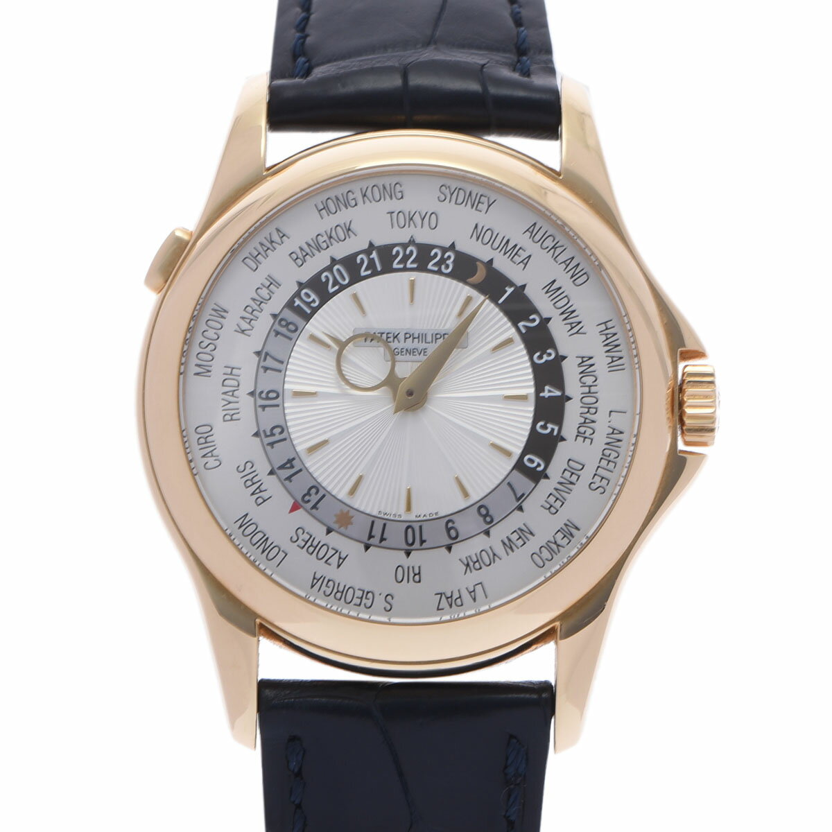 【ポイント3倍★18日限定】PATEK PHILIPPE パテックフィリップ ワールドタイム 5130J-001 メンズ YG/革 腕時計 自動巻き シルバー文字盤 Aランク 中古 銀蔵