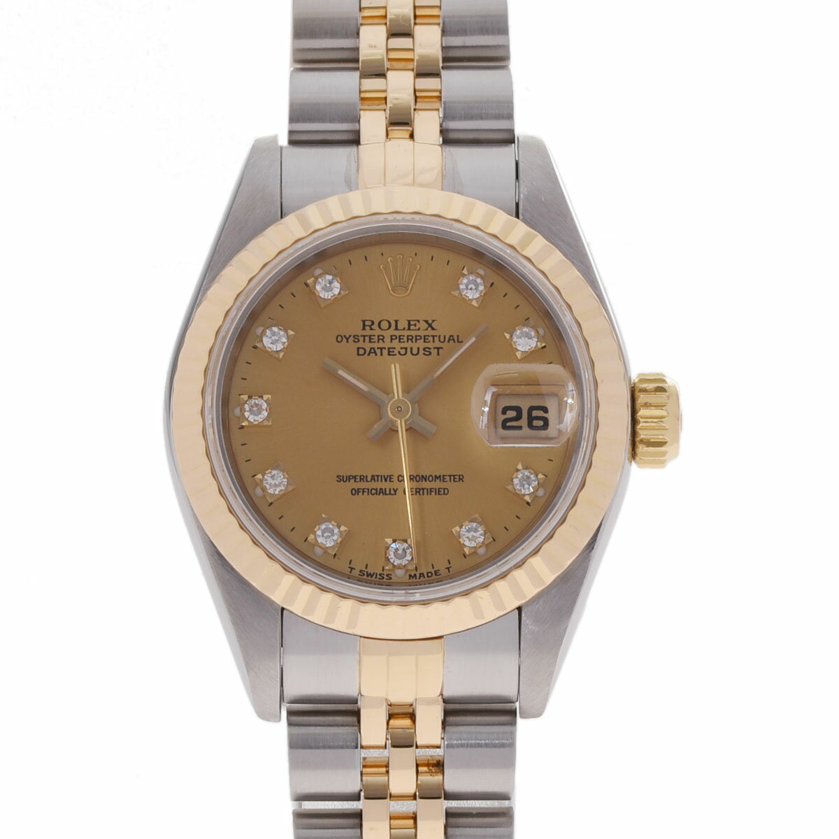 【ポイント3倍★15日限定】【最大2万円OFFクーポン★16日まで】ROLEX ロレックス デイトジャスト 10Pダイヤ 69173G レディース YG/SS 腕時計 自動巻き シャンパン文字盤 Aランク 中古 銀蔵