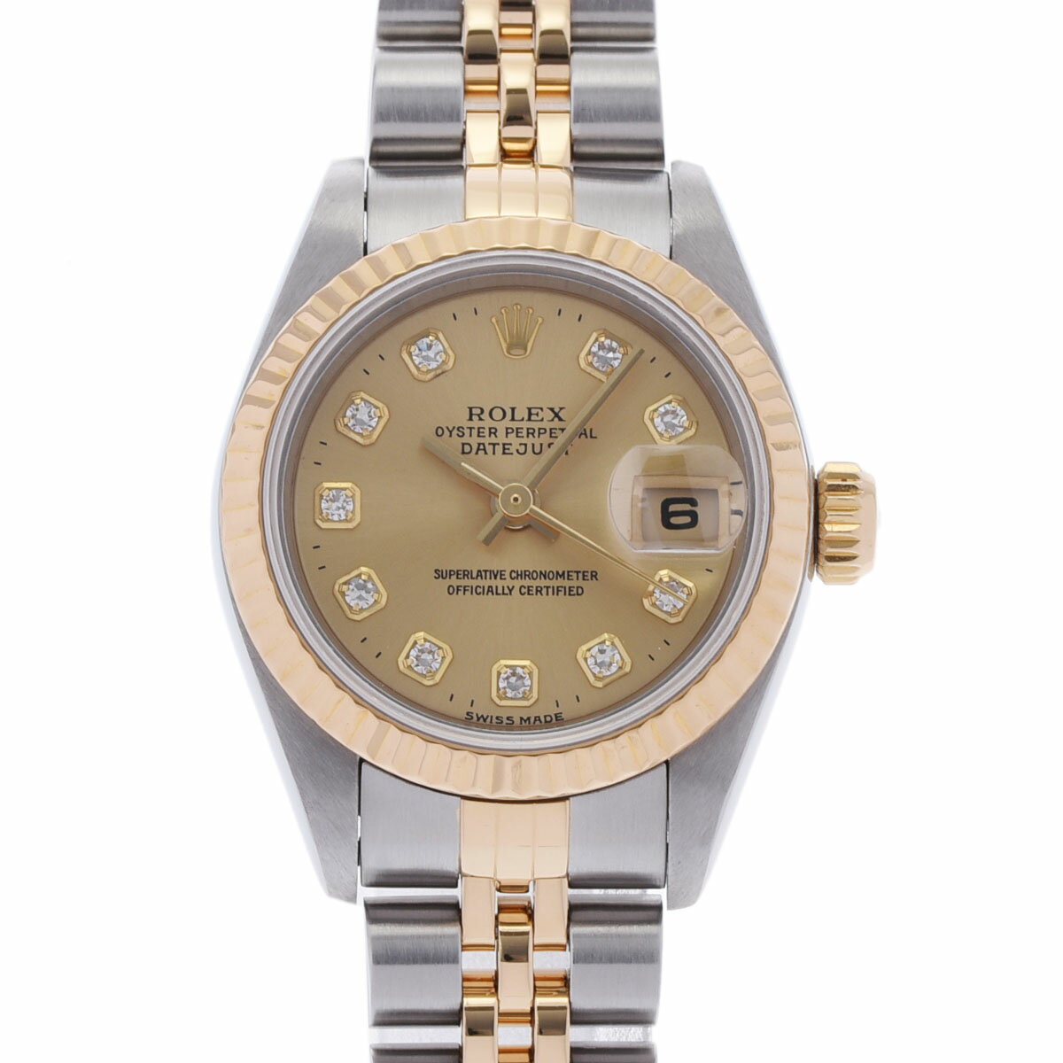 【ポイント3倍★15日限定】【最大2万円OFFクーポン★16日まで】ROLEX ロレックス デイトジャスト 10Pダイヤ 69173G レディース YG/SS 腕時計 自動巻き シャンパン文字盤 Aランク 中古 銀蔵