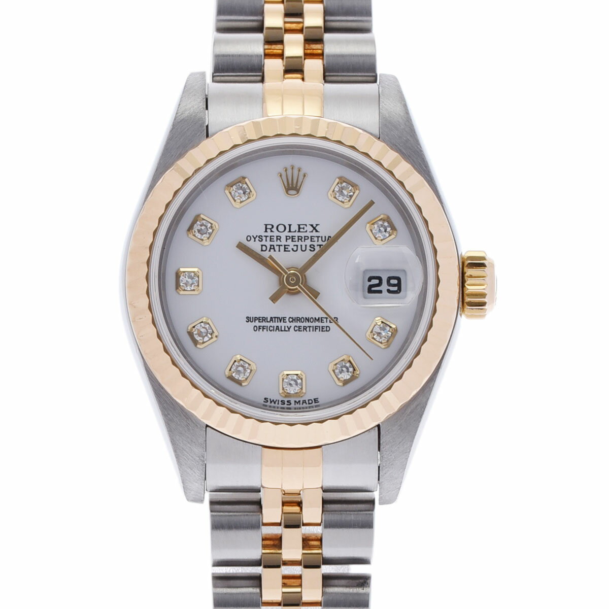 【ポイント3倍★15日限定】【最大2万円OFFクーポン★16日まで】ROLEX ロレックス デイトジャスト 10Pダイヤ 79173G レディース YG/SS 腕時計 自動巻き 白文字盤 Aランク 中古 銀蔵