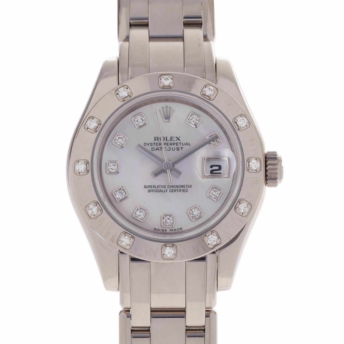 【ポイント3倍★18日限定】ROLEX ロレックス デイトジャスト パールマスター 10Pダイヤ 80319NG レディース WG 腕時計 自動巻き ホワイトシェル文字盤 Aランク 中古 銀蔵