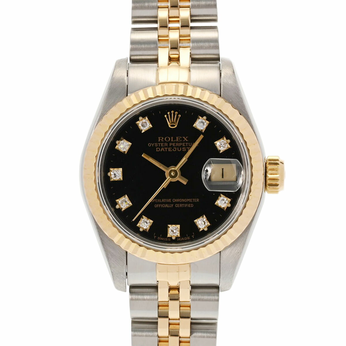 ROLEX ロレックス デイトジャスト 10Pダイヤ 69173G レディース YG/SS 腕時計 自動巻き 黒文字盤 Aランク 中古 銀蔵