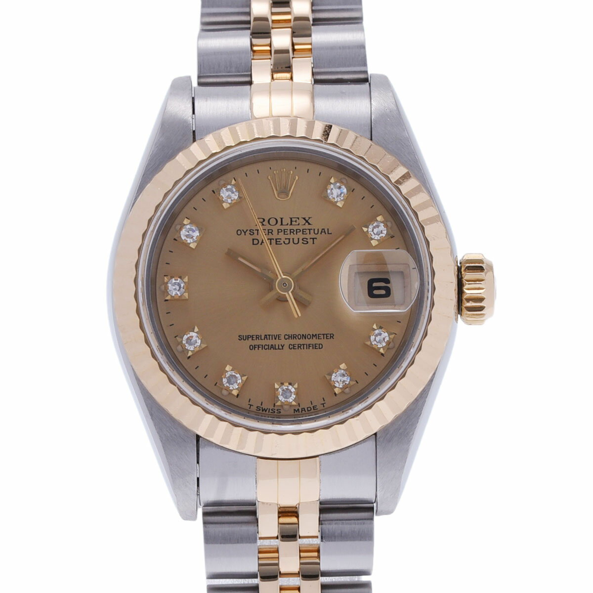 【ポイント3倍★15日限定】【最大2万円OFFクーポン★16日まで】ROLEX ロレックス デイトジャスト 10Pダイヤ 69173G レディース YG/SS 腕時計 自動巻き シャンパン文字盤 Aランク 中古 銀蔵