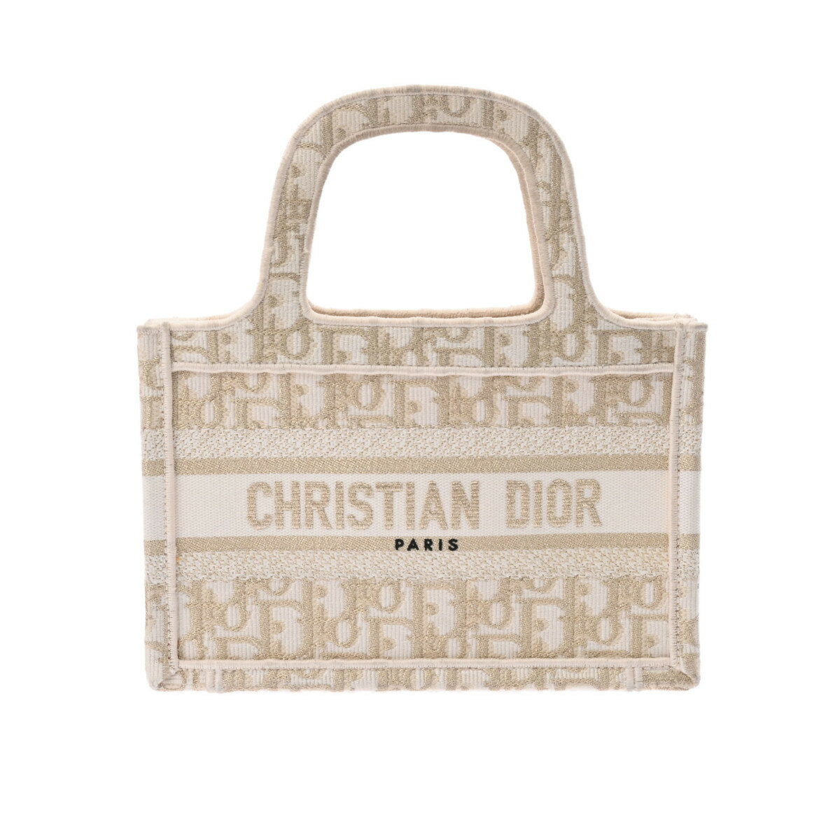 CHRISTIAN DIOR クリスチャンディオール ブックトート ミニ ベージュ/ゴールド レディース ジャガード ハンドバッグ Aランク 中古 銀蔵のサムネイル