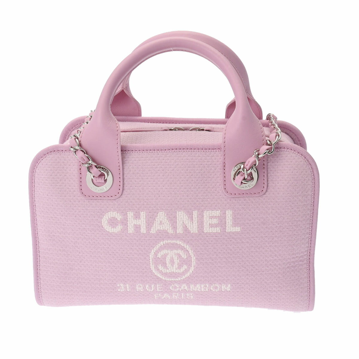 【ポイント3倍★15日限定】【最大2万円OFFクーポン★16日まで】【ローン24回払い無金利】CHANEL シャネル ドーヴィル ボーリングバッグ 2WAY ピンク シルバー金具 A92749 レディース キャンバス ハンドバッグ 未使用 銀蔵