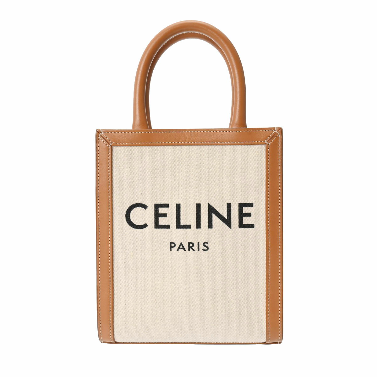 【ポイント3倍★18日限定】CELINE セリーヌ ミニバーティカルカバ ベージュ/ブラウン ゴールド金具 193302BN レディース レザー キャンバス ハンドバッグ Aランク 中古 銀蔵