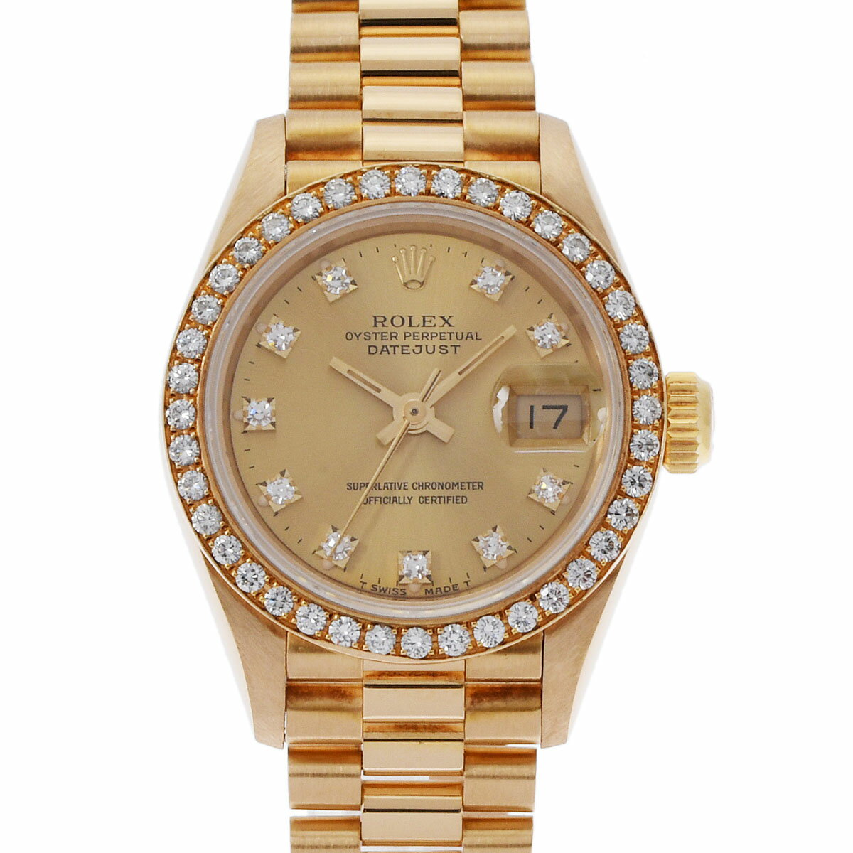 【ポイント3倍★18日限定】【ローン24回払い無金利】ROLEX ロレックス デイトジャスト ベゼルダイヤ 10Pダイヤ 69138G レディース YG 腕時計 自動巻き シャンパン文字盤 Aランク 中古 銀蔵