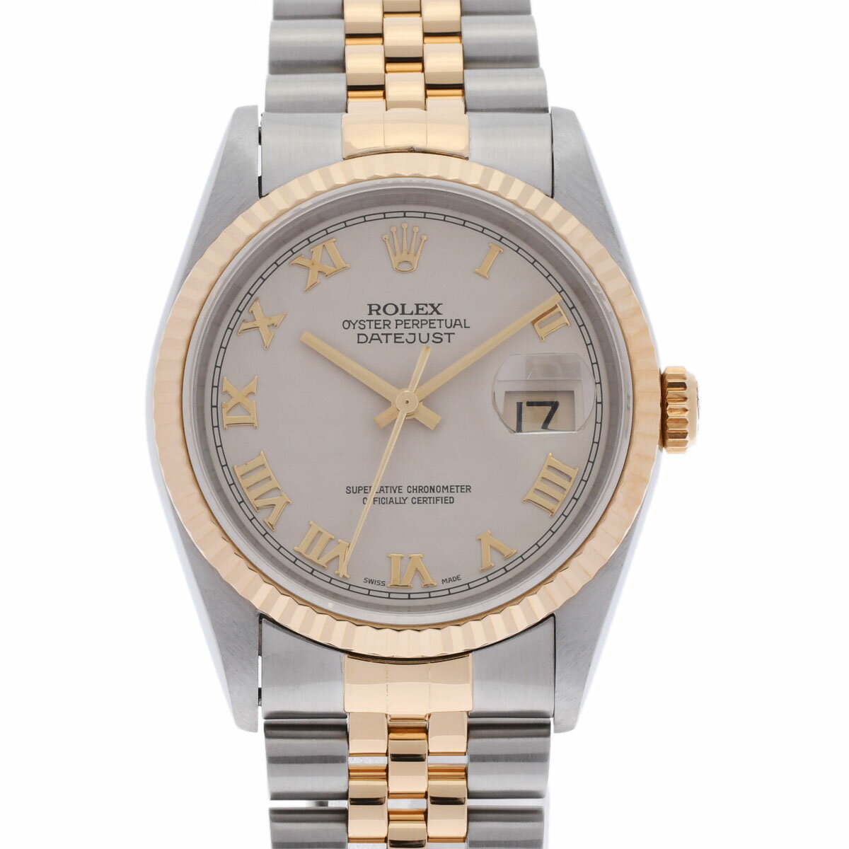 【ポイント2倍★1日限定】【ローン24回払い無金利】ROLEX ロレックス デイトジャスト 16233 メンズ YG/SS 腕時計 自動巻き アイボリーピラミッド文字盤 Aランク 中古 銀蔵