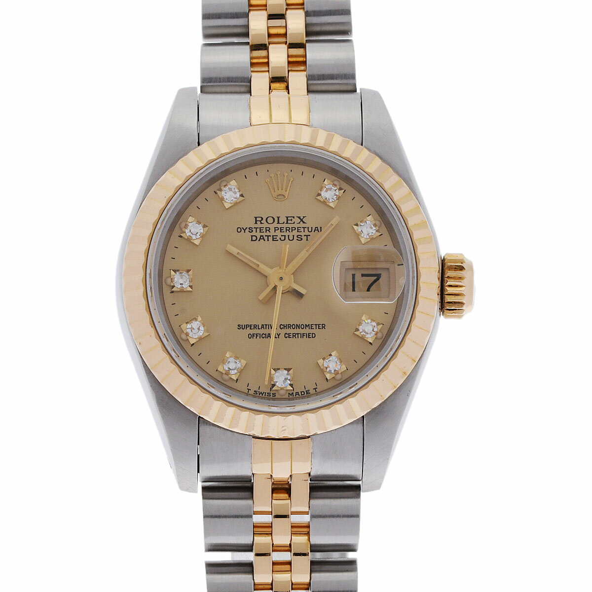 【ポイント3倍★15日限定】【最大2万円OFFクーポン★16日まで】【ローン24回払い無金利】ROLEX ロレックス デイトジャスト 10Pダイヤ 69173G レディース YG/SS 腕時計 自動巻き シャンパン文字盤 Aランク 中古 銀蔵