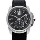 【最大2万円OFFクーポン★1日～】CARTIER カルティエ カリブル W7100041 メンズ SS/アリゲーター 腕時計 自動巻き 黒文字盤 Aランク 中古 銀蔵