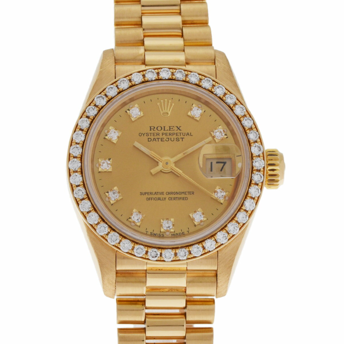 【ローン24回払い無金利】ROLEX ロレックス デイトジャスト ベゼルダイヤ 10Pダイヤ 69138G レディース YG 腕時計 自動巻き シャンパン文字盤 Aランク 中古 銀蔵