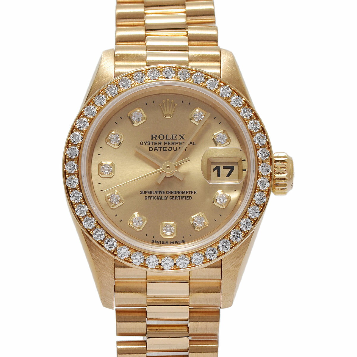 【ポイント3倍★15日限定】【最大2万円OFFクーポン★16日まで】【ローン24回払い無金利】ROLEX ロレックス デイトジャスト ベゼルダイヤ 10Pダイヤ 69138G レディース YG 腕時計 自動巻き シャンパン文字盤 Aランク 中古 銀蔵