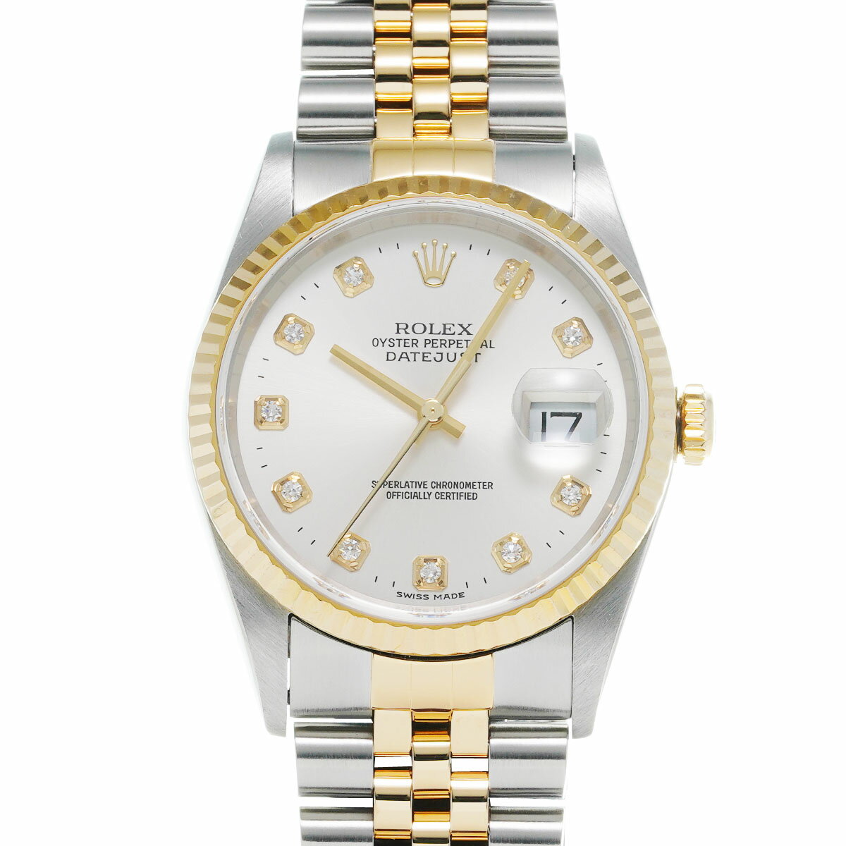 【ポイント3倍★15日限定】【最大2万円OFFクーポン★16日まで】【ローン24回払い無金利】ROLEX ロレックス デイトジャスト 10Pダイヤ 16233G メンズ YG/SS 腕時計 自動巻き シルバー文字盤 Aランク 中古 銀蔵