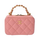 CHANEL シャネル ミニチェーンバニティ ピンク レディース ラムスキン ショルダーバッグ Aランク 中古 銀蔵