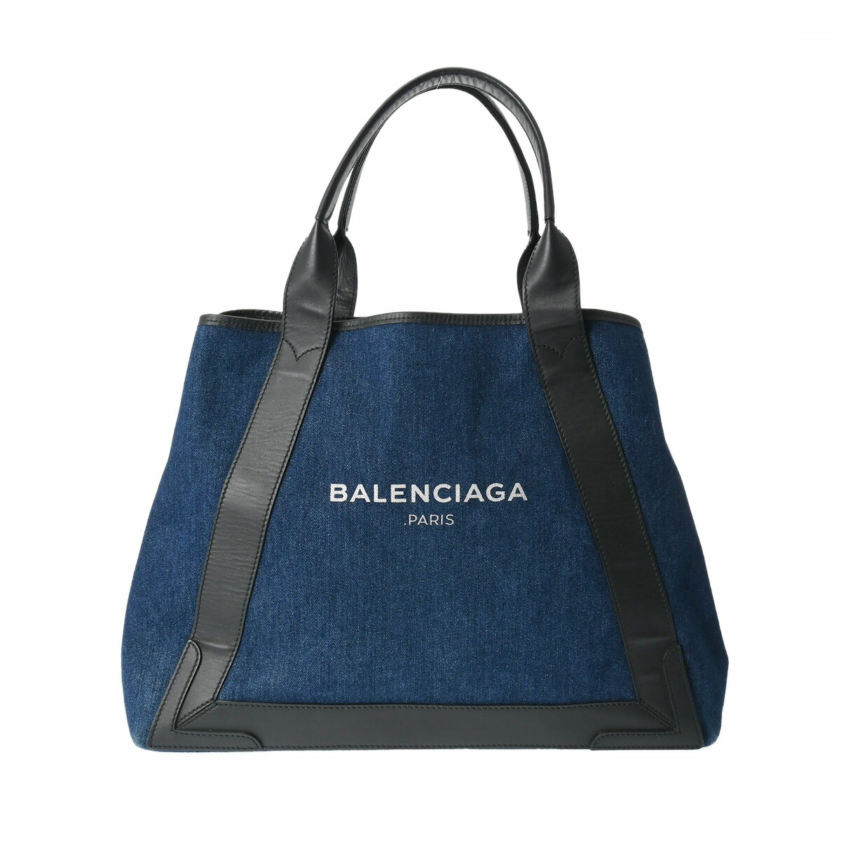 BALENCIAGA バレンシアガ ネイビーカバス M インディゴ/黒 339936 レディース デニム/レザー ハンドバッグ ABランク 中古 銀蔵