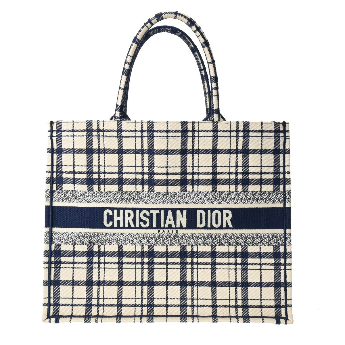 【〜4/10 最大5万円クーポン】CHRISTIAN DIOR クリスチャンディオール ブックトート ラージサイズ 白/青 ユニセックス キャンバス ハンドバッグ ABランク 中古 銀蔵