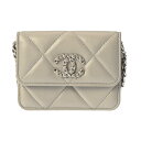 【〜7/11 最大5万円クーポン】CHANEL シャネル シャネル19 チェーン コインパース グレー レディース ラムスキン コインケース Aランク 中古 銀...
