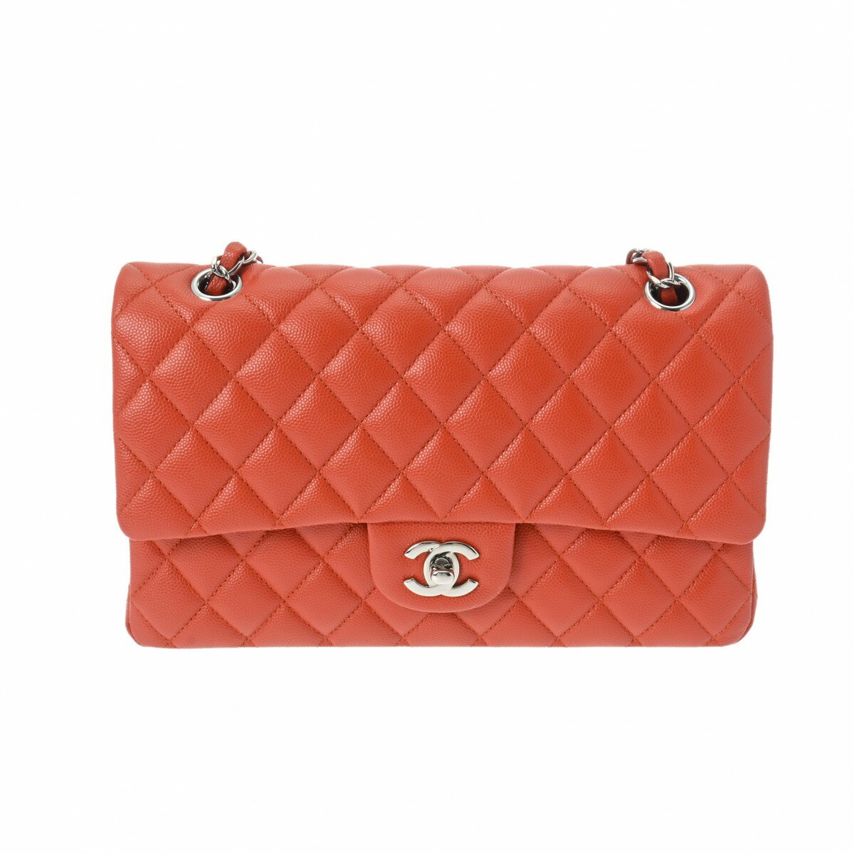 CHANEL シャネル マトラッセ チェーンショルダー Wフラップ 25cm オレンジ A01112 レディース キャビアスキン ショルダーバッグ ABランク 中古【ローン24回払い無金利】 銀蔵