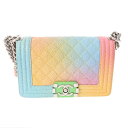 【〜5/3 最大5万円クーポン】CHANEL シャネル ボーイシャネル チェーンショルダー 20cm レインボー A67085 レディース キャビアスキン ショ...