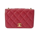 【〜5/3 最大5万円クーポン】CHANEL シャネル マトラッセ チェーンショルダー 18cm レッド系 ユニセックス ラムスキン ショルダーバッグ Aランク...