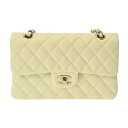 CHANEL シャネル マトラッセ チェーンショルダー 23cm Wフラップ ライトイエロー系 A01113 レディース キャビアスキン ショルダーバッグ Aラ...