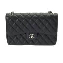 CHANEL シャネル マトラッセ Wフラップ チェーンショルダー 30cm ブラック A58600 レディース キャビアスキン ショルダーバッグ Aランク 中...