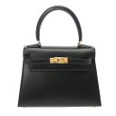 【〜5/3 最大5万円クーポン】HERMES エルメス ミニケリー 外縫い ブラック ○Z刻印(1996年頃) レディース ボックスカーフ 2WAYバッグ Aラ...