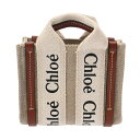 Chloe クロエ ウッディ ナノ ミニショルダー グレージュ系/ホワイト/ブラウン レディース リネン カーフ ハンドバッグ Aランク 中古 銀蔵